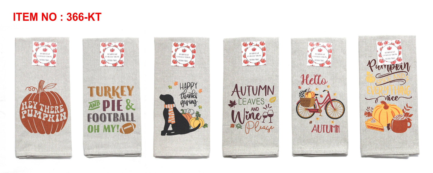 Fall Harvest Saying Tea Towel